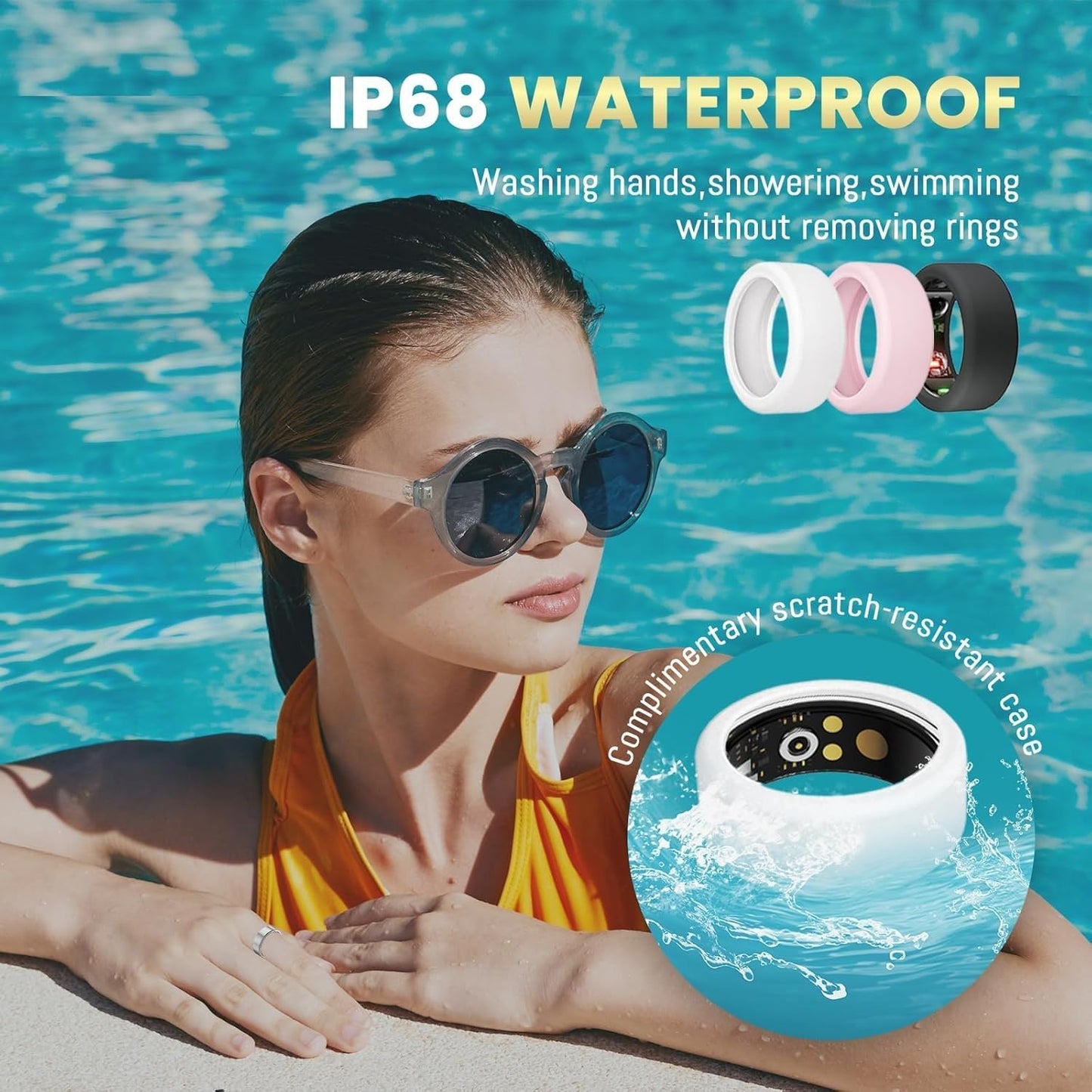 Skiennix Smart Ring - Health Tracker with Heart Rate, Blood Oxygen & Sleep Monitoring | IP68 Waterproof (Black, Size 10)
