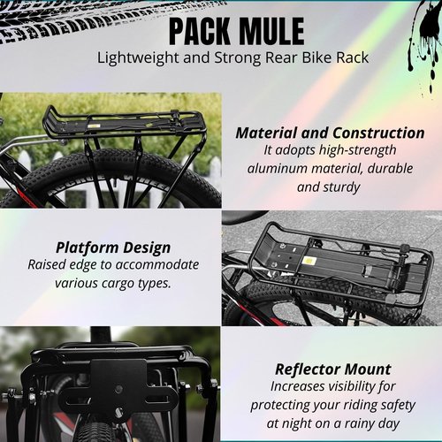Flexzion Adjustable Bicycle Carrier Rack, 110lb Capacity, Black - Back Bike Cargo Rack, Aluminum Rear Seat Post Bike Rack Caddy for 26-28 Inch Wheels with Hardware Included