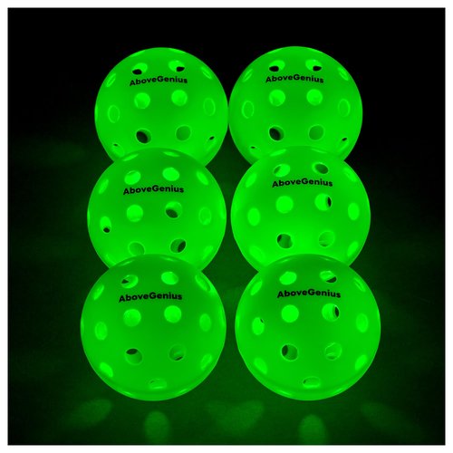 AboveGenius Glow in The Dark Pickleball,6 Pack Outdoor Pickleballs, LED Light Up High Visibility and Long-Lasting for Nighttime Play,Pickleball Gift