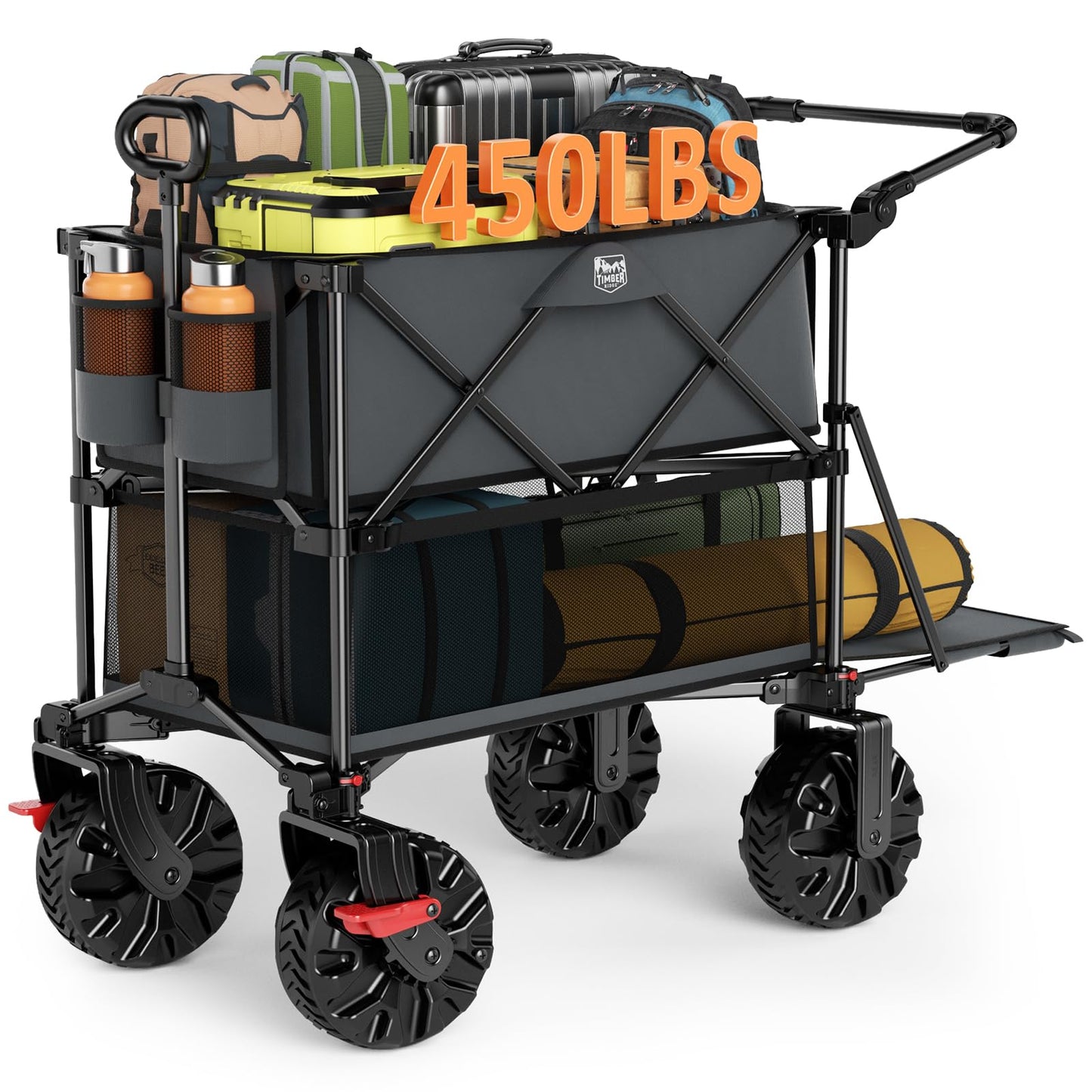 TIMBER RIDGE Push & Pull Double Decker Wagon, 400L Capacity & 450lb Load