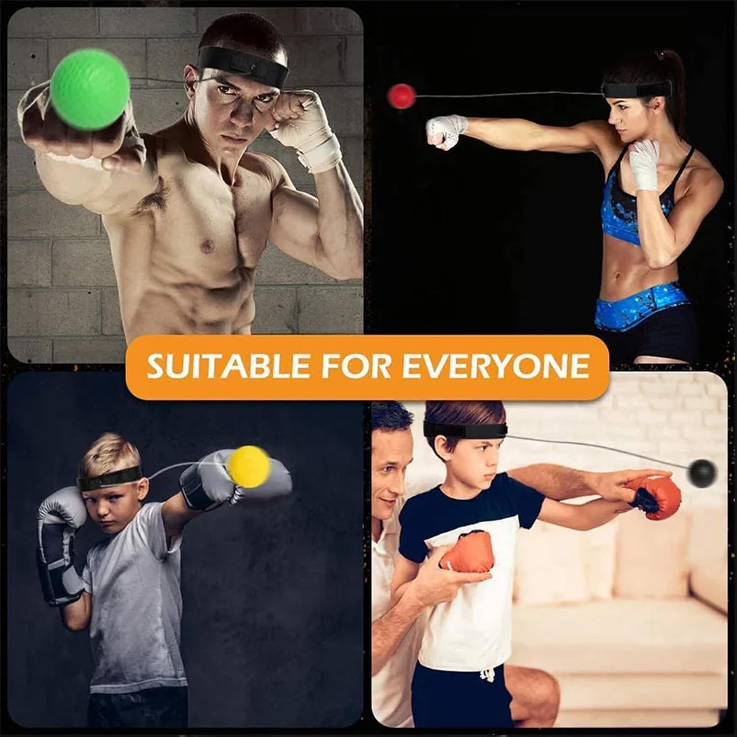 Skiennix Boxing Reflex Ball Headband Set - 4 Balls & 2 Adjustable Headbands for Training | Perfect Gift for Men & Kids