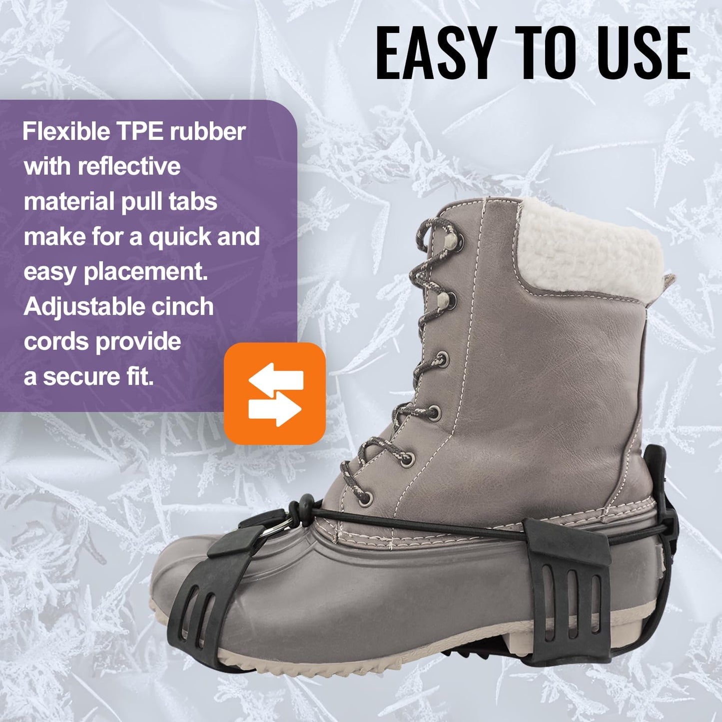 GGS Ice Cleats for Shoes & Boots – Non-Slip Spikes with Adjustable Cinch Cord for Traction in Snow and Ice, Winter Hiking, Fishing, Walking, and Climbing, Large