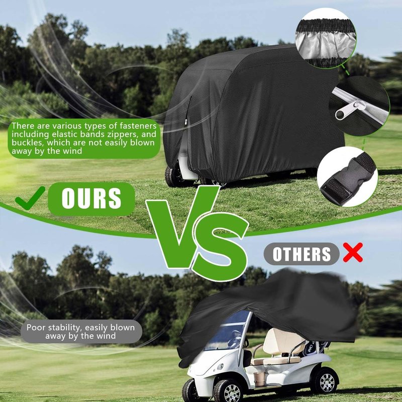 KISEER 4 Passenger 420D Waterproof Golf Cart Cover fits EZ GO Club Car Yamaha, Sunproof Dustproof (Black, 112 Inch)