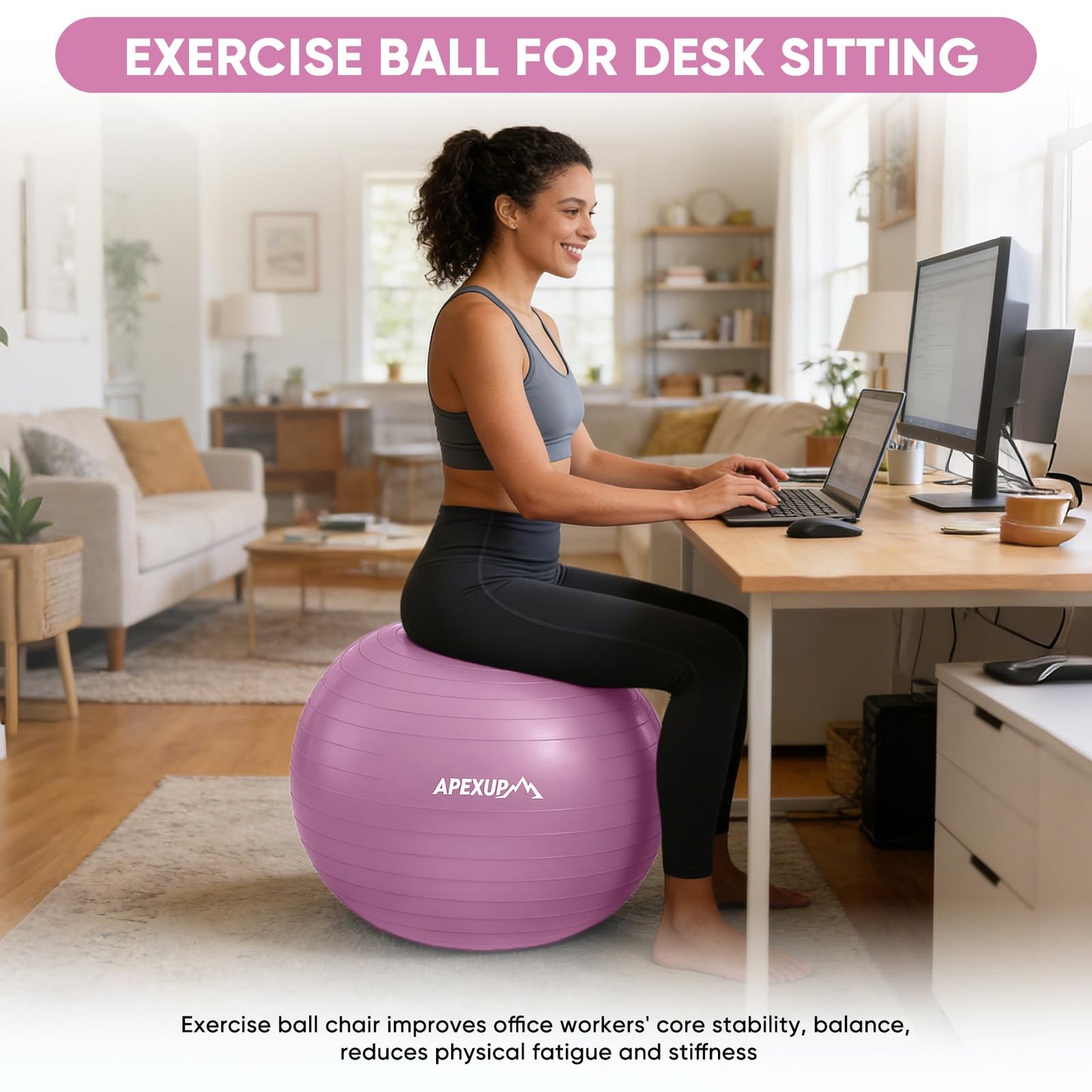 APEXUP Yoga Ball, 660 lbs Anti-Burst Exercise Ball with Pump, 5 Sizes