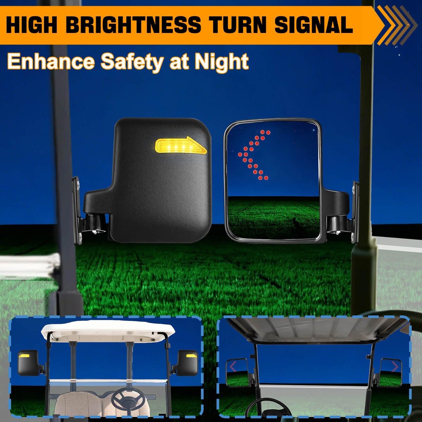 Universal Golf Cart Side Mirrors Rear View Mirror with Turn Signal Light for Club Car,EZGO and Yamaha Golf Carts