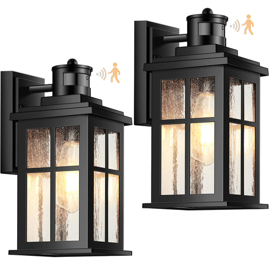 VIANIS Motion Sensor Porch Lights Outdoor, 2 Pack Black Exterior Lighting Fixtures for House, Waterproof Outdoor Wall Sconce Wall Mount, Modern Outside Wall Lantern with Dusk to Dawn for Garage, Patio