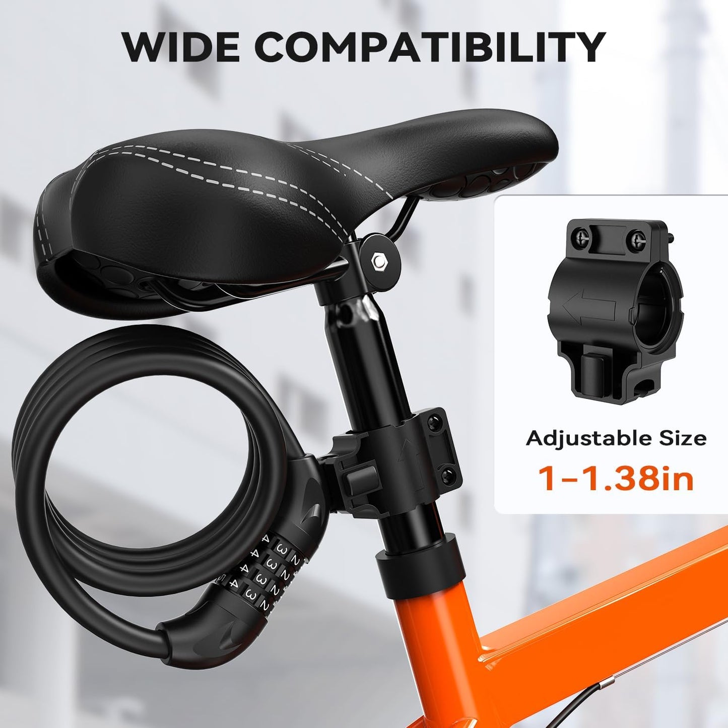 Sportneer Bike Lock - 4-Digit Combination, Weatherproof 12mm Heavy Duty Steel - 4ft Cable for Bikes & Scooters