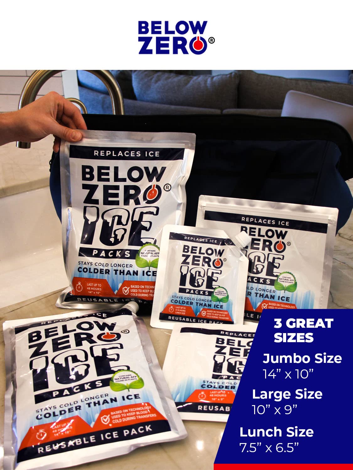 Below Zero Medium Reusable Ice Packs for Coolers – Long Lasting Cooler Ice Pack Blocks, Leak-Proof Freezer Packs for Camping, Lunch Boxes & Travel – Medium 10”x9” (2-Pack)