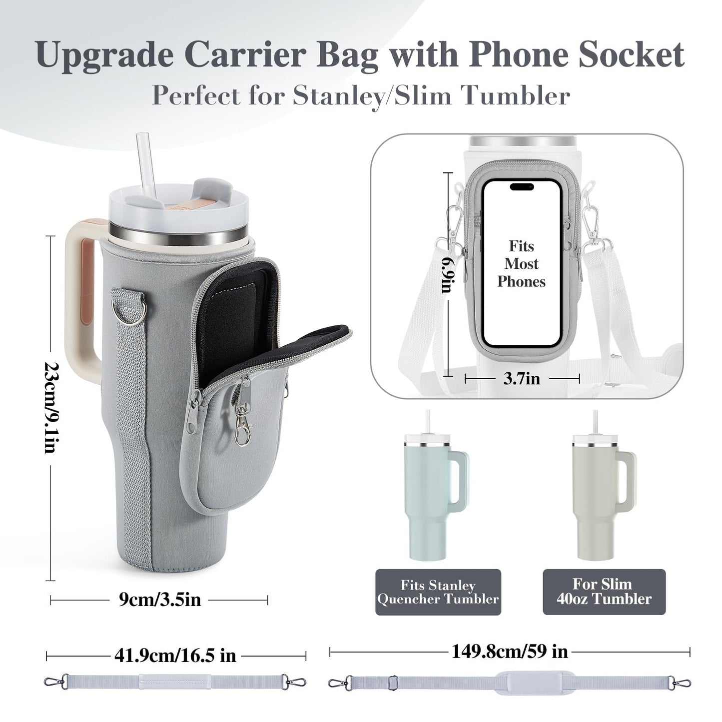 linmaya Water Bottle Carrier Bag for Stanley Cup 40/30oz with Phone Holder Pockets,Neoprene Water Bottle Cross-body Bag with Adjustable Shoulder & Hand Strap Stanley Cup Accessories