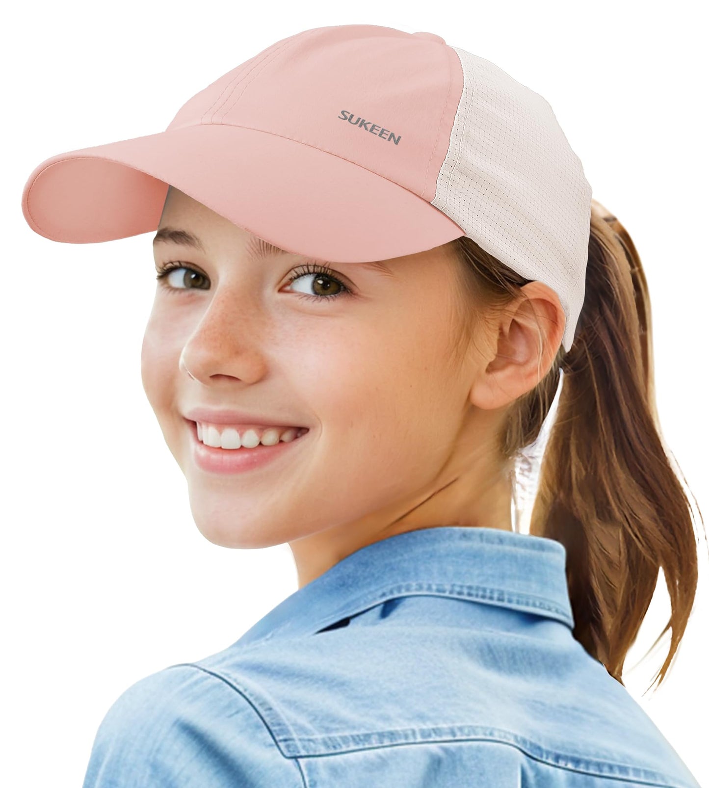 Sukeen Lightweight Kids Baseball Caps for Boy Girls, UPF50+ Kids Sun Hat Quick-Dry Youth Performance Hat for Outdoor Activity Pink