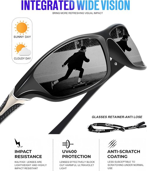 KALIYADI Polarized Sunglasses - UV Protection for Men | 4-Pack Sports Eyewear for Fishing & Cycling