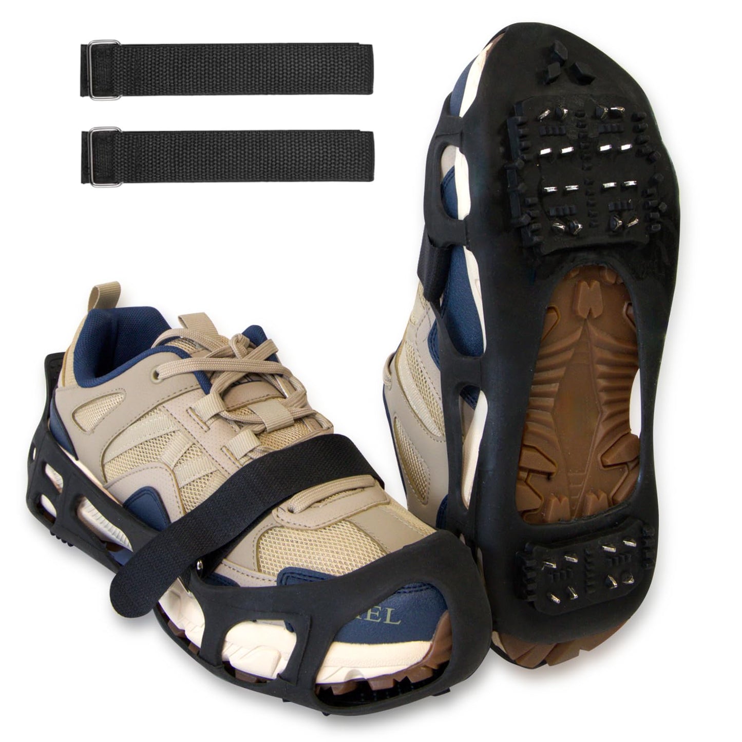 Traction Ice Cleat Spikes Non-Slip Over Shoe Rubber Spikes Crampons Anti Slip Anti Slip Crampons Slip-on Stretch Footwear (Medium(5.5-7 men/7-8.5 Women))