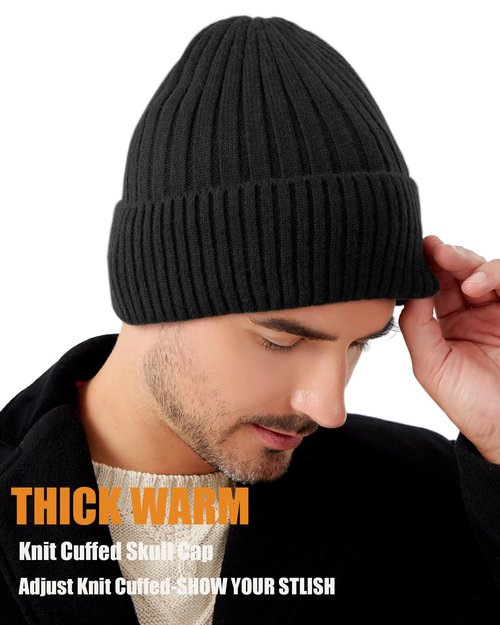 choshion Winter Beanie Hat for Men Women,Fleece Lined Fisherman Beanies,Cold Weather Thick Warm Knit Cuffed Skull Cap