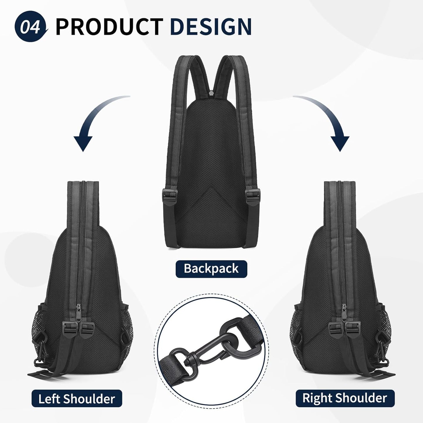 Skiennix Convertible Sling Bag - Lightweight Crossbody Backpack for 7.9" Tablet | Black