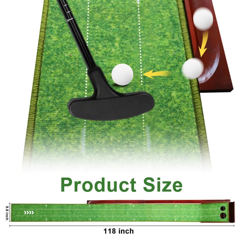 Toptoo Golf Putting Mat with Ball Return, Practice Golf Putting Green Training Aid for Indoor, Outdoor at Home, Office, Backyard with Putter and 5 Balls 9.84 ft