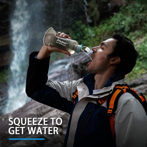 joypur Collapsible Squeeze Water Filter Bottle - 650ml with Filter with NSF/FDA Certification Befree or Peak Series replacement for Hiking,Running,Camping,Travel,Cycling,and Fishing,BPA-Free(Gray)