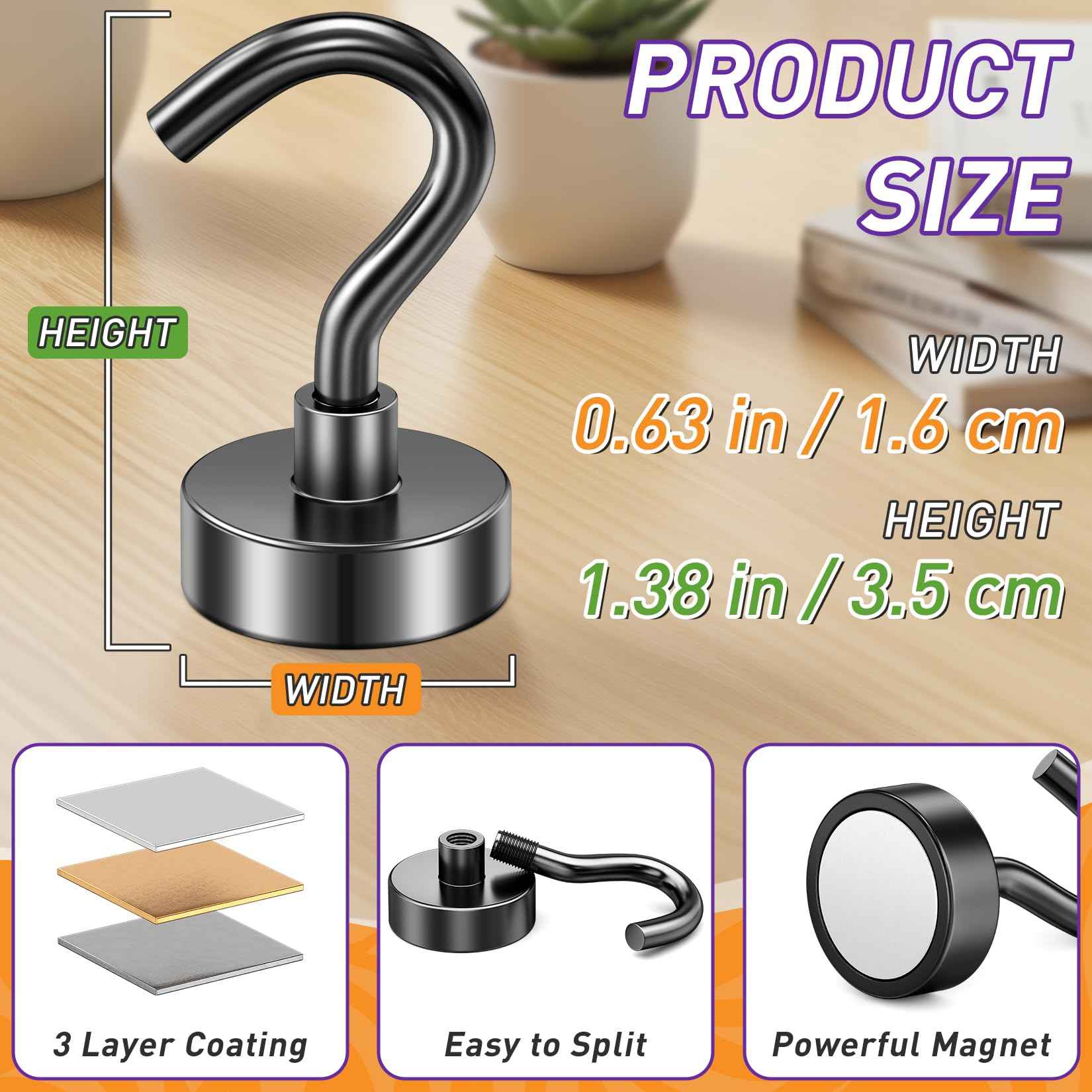 Mukfirm 60 Pack Black Magnetic Hooks, Strong Magnet Hooks for Cruise Ship, Heavy Duty Magnetic Hooks for Hanging, Magnet Hooks for Cabins, Magnetic Wall Hooks for Refrigerator, 25 LBS