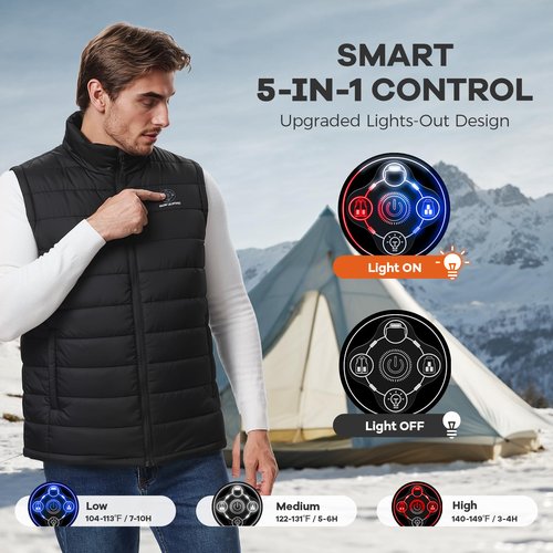 SNOW LEOPARD Heated Vest for Men with Battery Pack Included, Mens Heated Vest Rechargeable Men's Electric Vest for Hiking/Golfing/Hunting, Large, Black