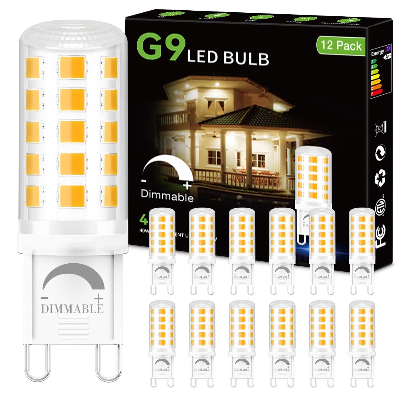 DAYBETTER 12 Pack Dimmable G9 LED Bulb 4W (40 Watt Equivalent), 3000K Soft Warm White, G9 Halogen Bulb T4 G9 Bi-pin Base Light Bulbs for Chandelier,120V 450LM 360 Beam Angle No-Flicker G9 Bulb