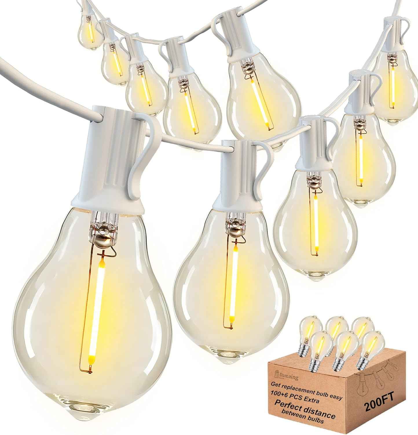 200FT Waterproof LED Outdoor String Lights with 100 Shatterproof Edison Bulbs - Dimmable Patio Decor for Backyard & Garden