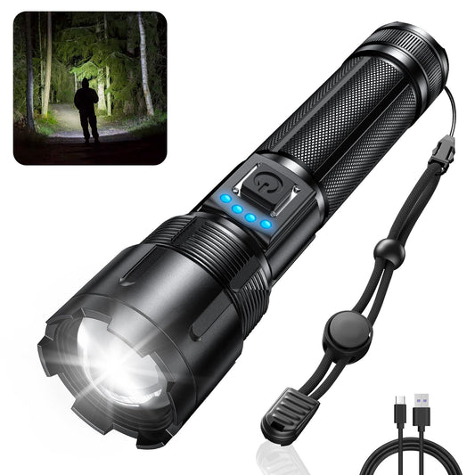 RECHOO Rechargeable Flashlights High Lumens, 1000 Lumens Tactical Flashlights, Super Bright LED Flashlight with 5 Mode & Zoomable, IP65 Waterproof Flash Light for Camping, Hiking, Emergency, Home