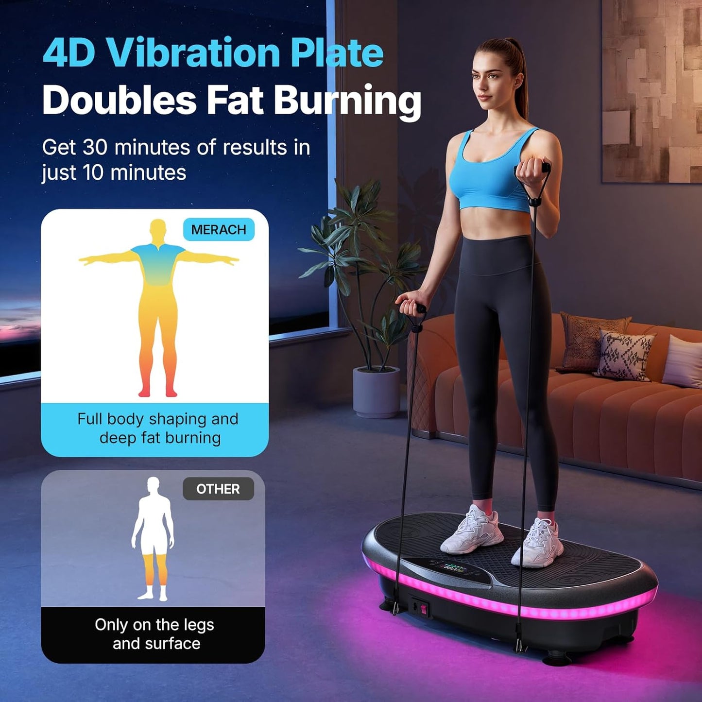 MERACH Vibration Plate - 4D Whole Body Workout Machine for Lymphatic Drainage & Weight Loss | Home Fitness Equipment with Bluetooth