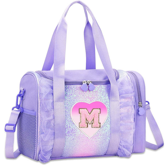 Personalized Monogram Dance Bag for Girls - 3-6 Years Kids Lightweight Water Resistant Oxford Backpack for Ballet Cheerleading Sleepovers Gymnastics Purple M
