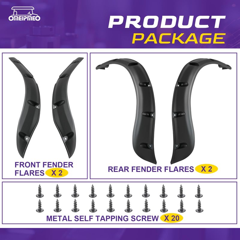 Club Car Precedent Fender Flares, Golf Cart Front and Rear Fender Flares for Club Car Precedent 2004-UP Gas/Electric Models, Impact-Resistant Golf Cart Standard Fender Flare with Self Tapping Screws