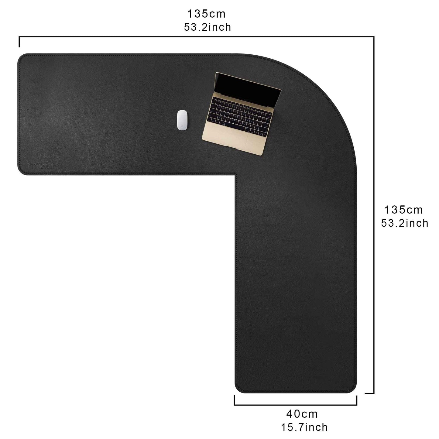 Mydours 53"x53"x16" L Shaped Office Mat, Full Desk Mouse Pad for Large L Shaped Gaming Desk Cover, Dual-Sided PU Leather Pad, Corner Mat for Home & Executive Office Desks, Black