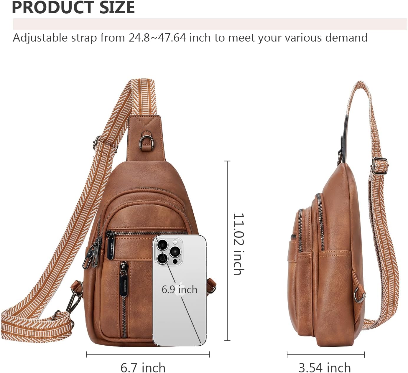 Skiennix Anti-Theft Sling Bag - Stylish PU Leather Crossbody Chest Bag with Adjustable Strap | Brown