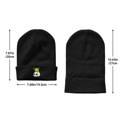 AIMASTZ Cute Frog Skeleton Embroidered Beanie Knit Hat for Men Women, Halloween Goth Graphic Winter Black Skull Cap