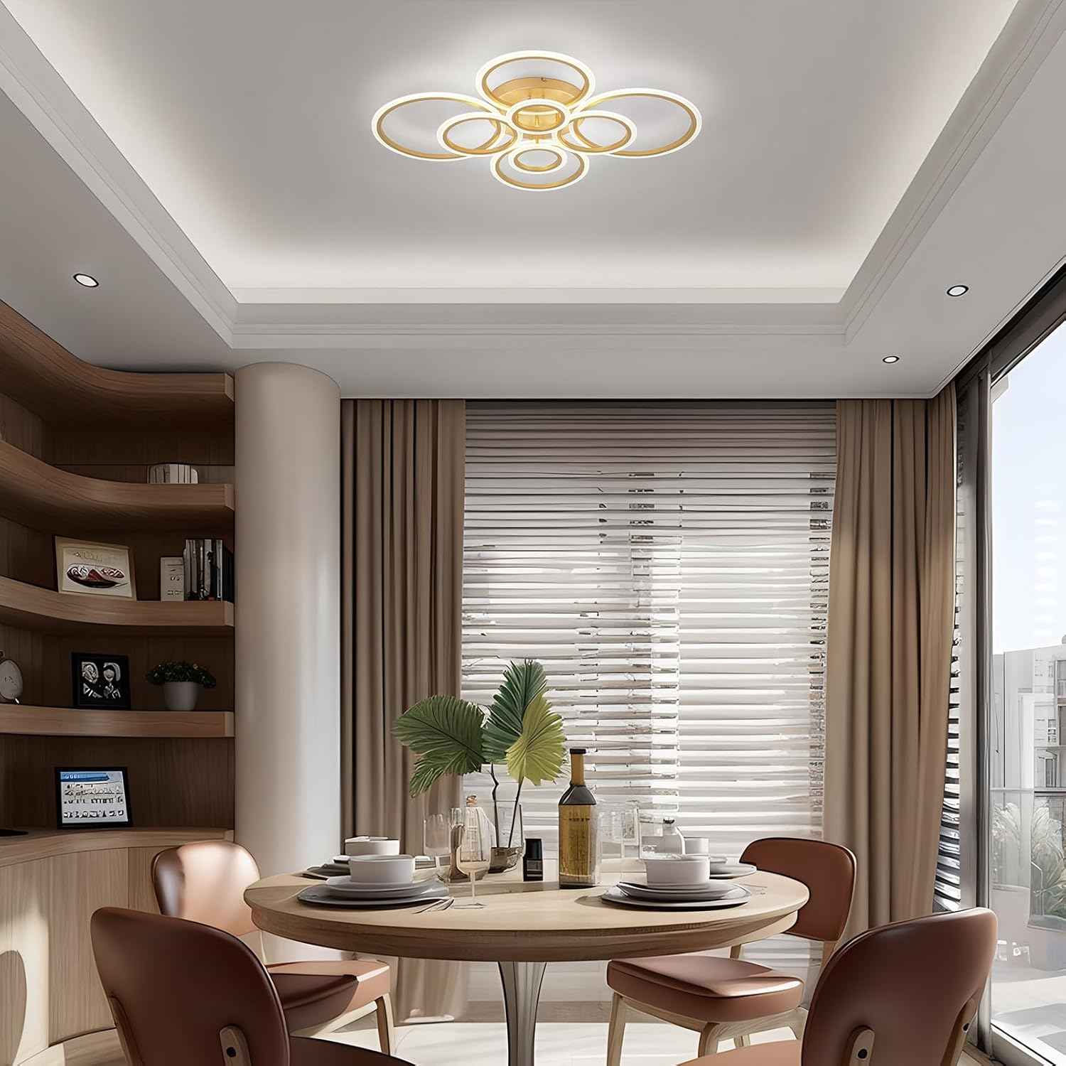 Modern LED Flush Mount Ceiling Light - 4 Rings 4000K Fixture for Kitchen & Living Room