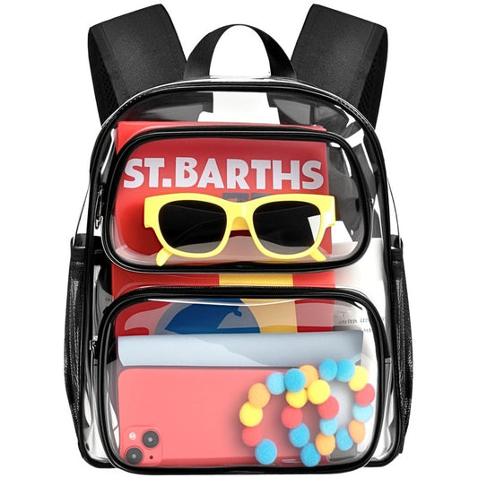 MAY TREE Clear Backpack Stadium Approved, 12x10x6 Inches Small Clear Bag with Padded Straps for Stadium Events, Concert, and Work, Black