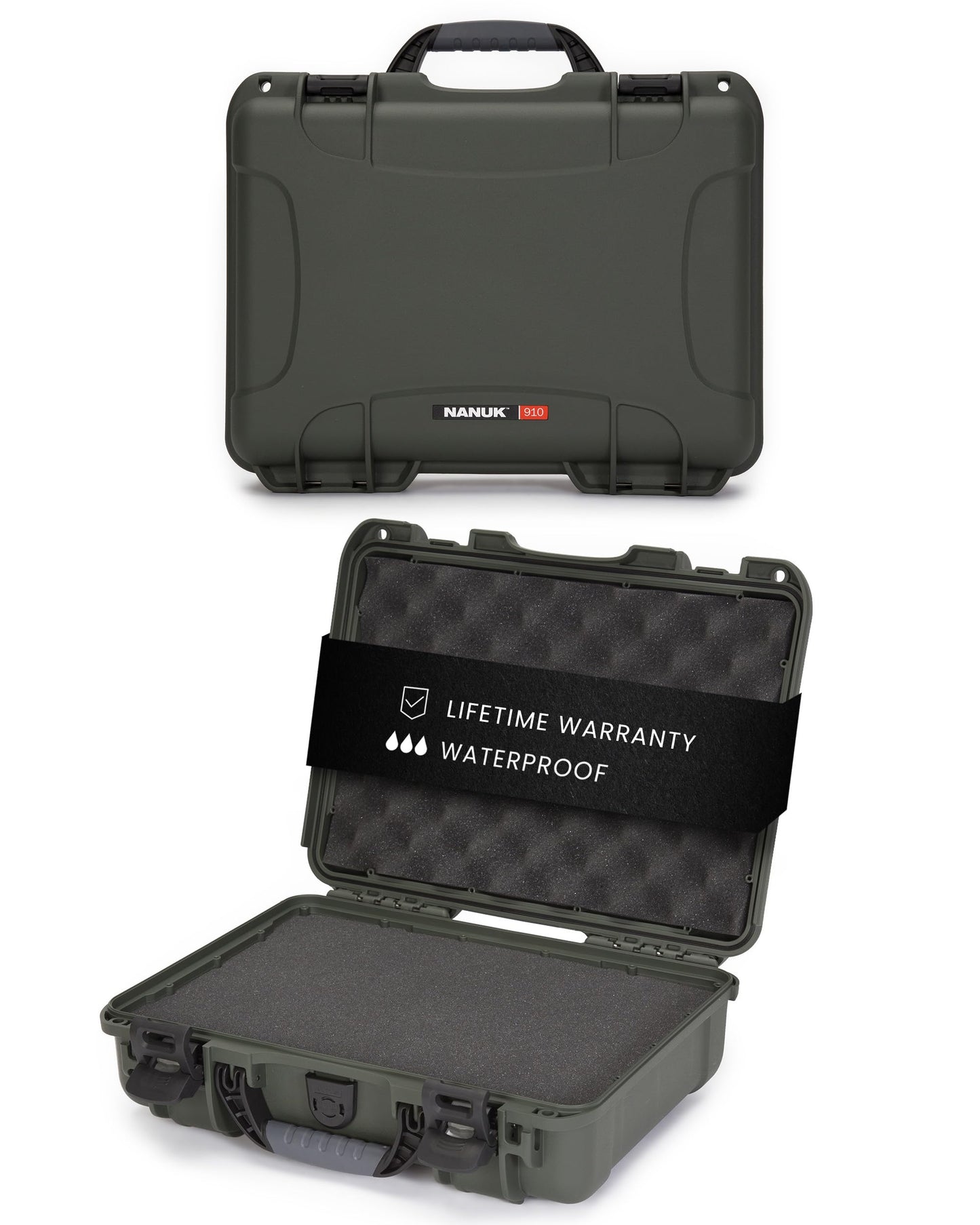 NANUK 910 Hard Case with Customizable Cubed Foam, IP67 Waterproof, Dustproof and Impact Resistant, 14.3” x 11.1” x 4.7”, Rugged Construction for Ultimate Protection, Made in Canada - Olive