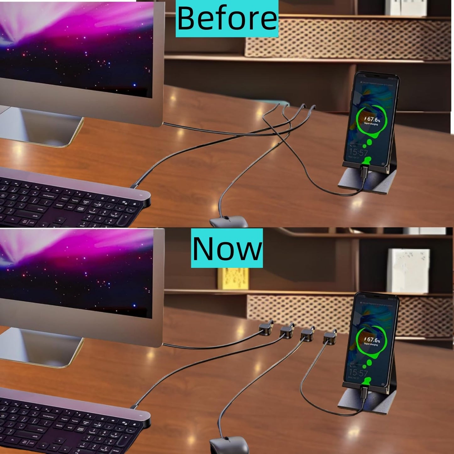 10 Pack Magnetic Cable Clips,Adjustable and Convenient Cable Management, Wire Holder Organizer, Conceal or Arrange Phone USB Charger Cables for Home, Office, Car, Desk, or Nightstand. (Black)