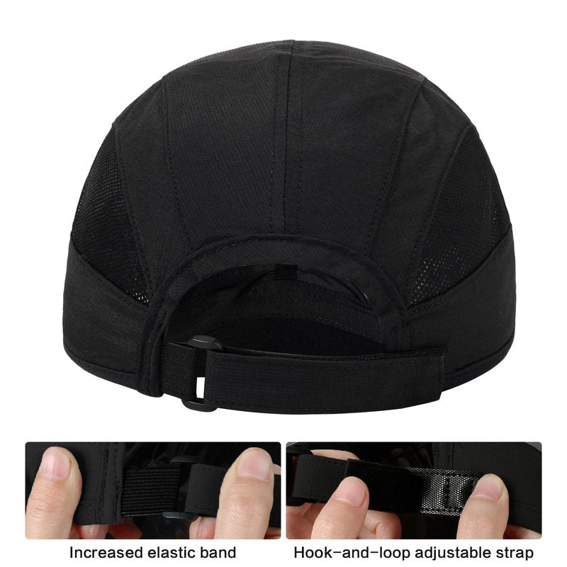 HH HOFNEN Quick Dry Baseball Cap Unstructured Running Cap Water-Resistant UPF 50+ Mesh Golf Sun Hats for Men Women Black