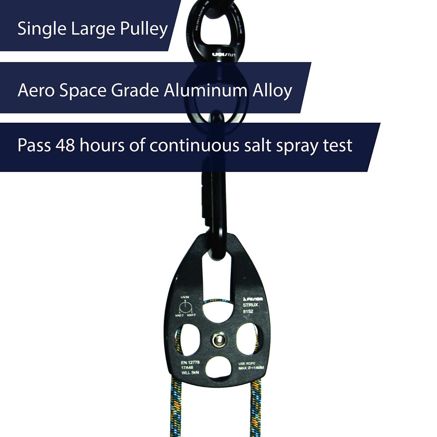 Fusion Climb Strux Pulley High Strength Aero Space Aluminum Alloy, Side Swing, Single Pulley, Smooth Rotation, Ideal for Multiple Anchors - 34kN MBS, TAA Approved
