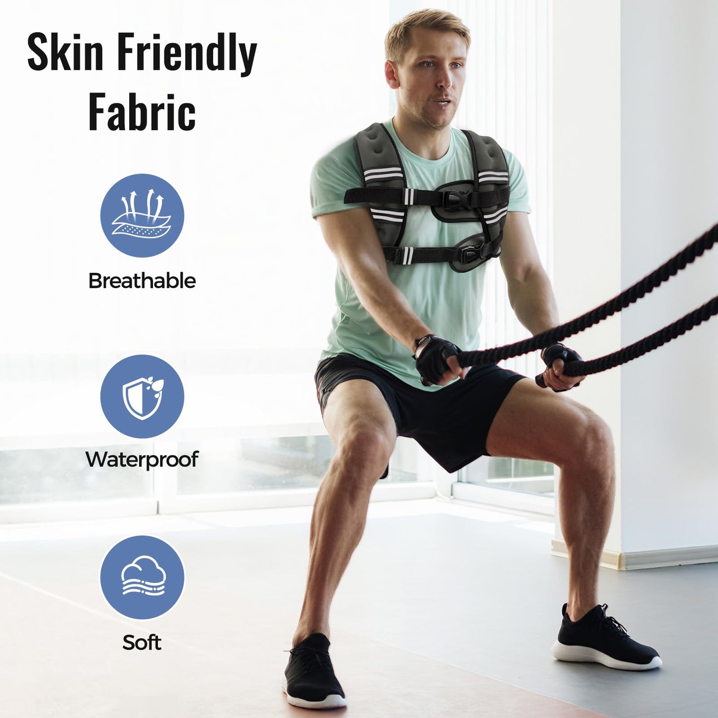 Zeerun Weighted Vest, 6lb/8lb/10lb/12lb/15lb/18lb/20lb/24lb/30lb for Men Women, Reflective Stripe Adjustable Buckle, Comfortable Durable Rucking Vest for Walking Running Strength Training, 30LBS-Gray