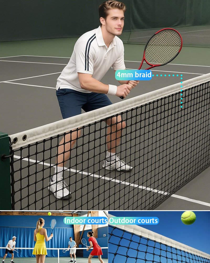 Tennis Net, Heavy Duty Professional Tennis Nets Thicken Court Net Standard 42 FT - Game Play Grade Replacement Portable Nets Nylon for Outdoor/Indoor Standard Courts [ Include Center Strap ]