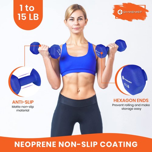GYMENIST Pair of Dumbbells Set of 2 Soft Non Slip Grip Dumbbells Pair Covered with Neoprene (10 LB), G306-10