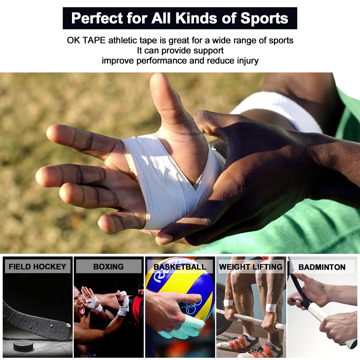 OK TAPE Athletic Sports Tape（4 Packs) - 45ft Per Roll Very Strong Tape for Athlete & Sport Trainers & First Aid Injury Wrap, Perfect for Fingers Ankles Wrist on Bat, Hockey Stick - Green