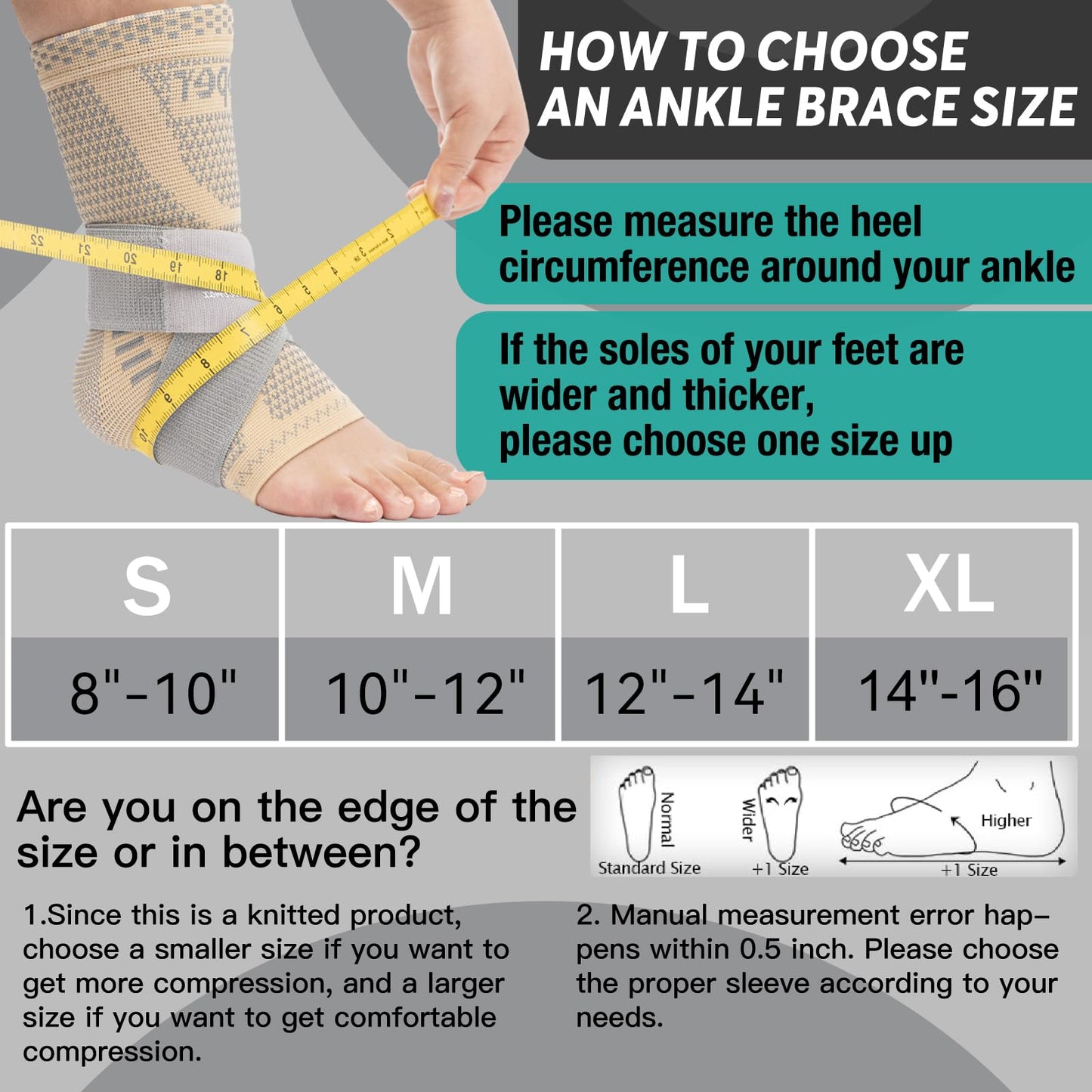 INDEEMAX Ankle Brace for Sprained Ankle Compression Sleeve, 2 Pack Copper Infused Ankle Support Brace for Women & Men, Plantar Fasciitis Relief Achilles Tendonitis, Sports Running, Skin Silver, L