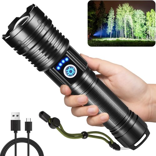 High Lumens Rechargeable Flashlight by [Brand Name] - Super Bright Tactical LED | Waterproof, 5 Modes for Camping & Emergencies