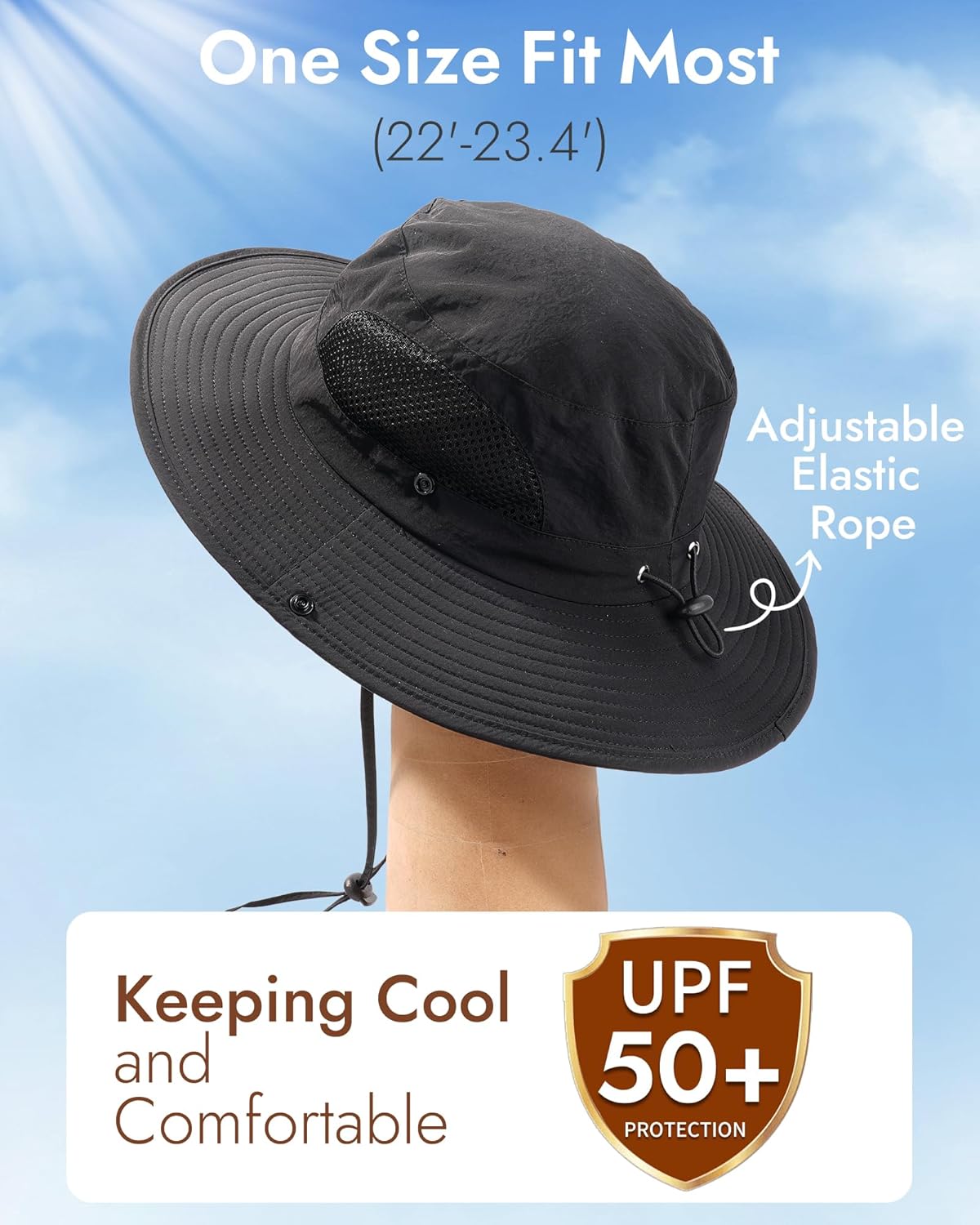 Skiennix Wide Brim Sun Hat - Waterproof & Foldable Outdoor Bucket Hat for Fishing, Hiking, Beach