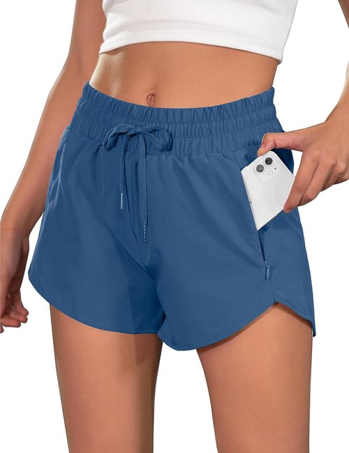 BMJL Women's Running Shorts - 2.5" High Waisted Athletic Gym Shorts with Zipper Pockets