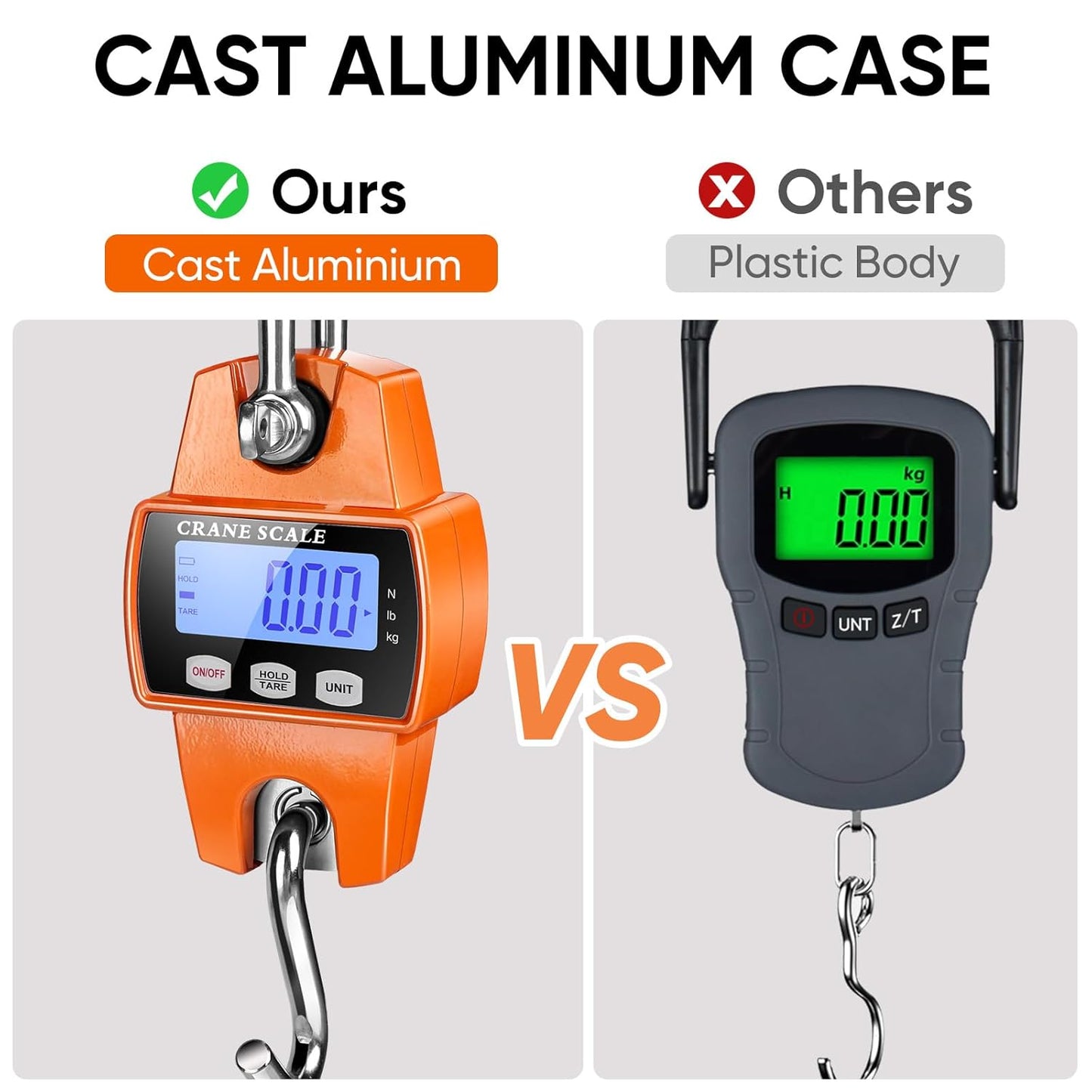 RoMech 660lb Digital Hanging Scale - Durable Cast Aluminum Case, Mini Crane Scale for Outdoor Use (Orange)