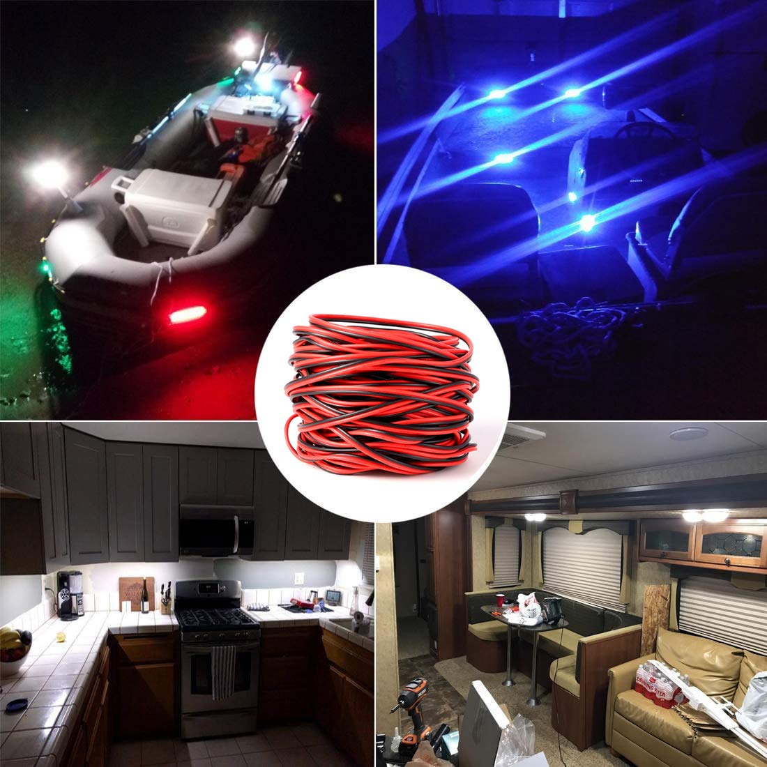 Shangyuan 66ft Boat Light Extension Cable - 22AWG 2-Pin Wire for LED Strip Lights | Ideal for Marine Use
