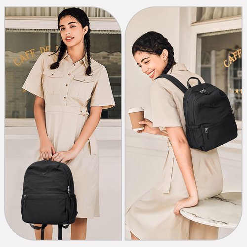 GOLF SUPAGS 13L Mini Backpack Lightweight Nylon Daypack for Women, Small City Pack, Versatile Ladies Backpack for Shopping & Travel, Black