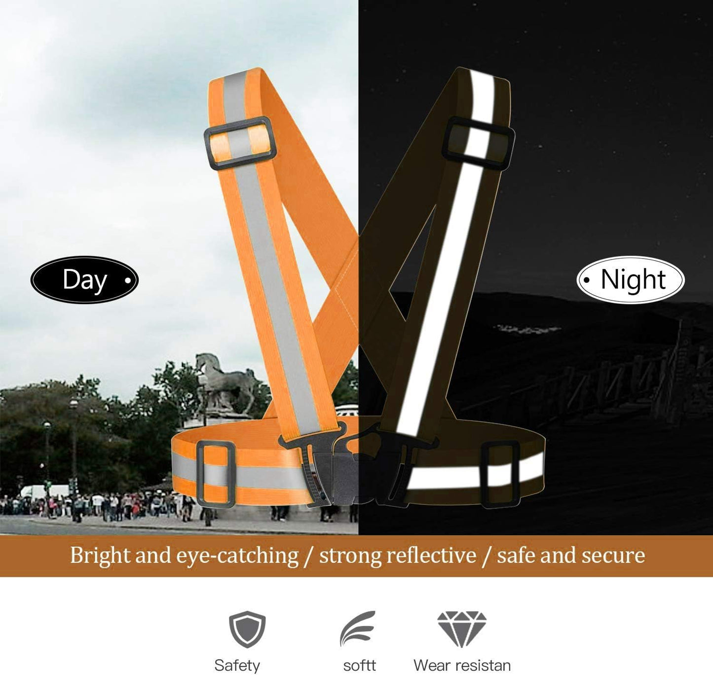 Skiennix Reflective Running Vest - Adjustable Safety Gear with High Visibility Straps | 3-Pack