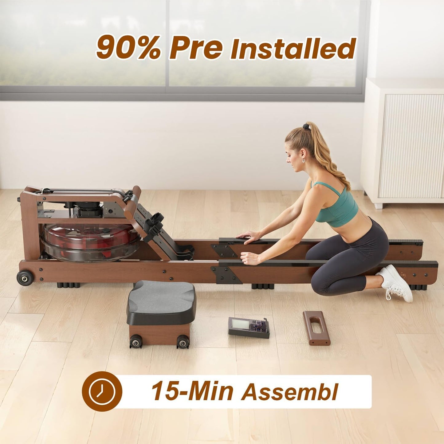 Skiennix Water Rowing Machine - 400LBS Capacity, Bluetooth Monitor & Comfortable Seat for Home Use